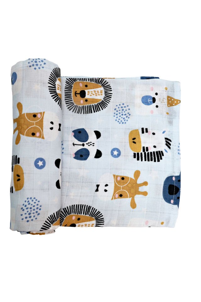 Minicik Safari Dostları Müslin Örtü Tekli 115x115