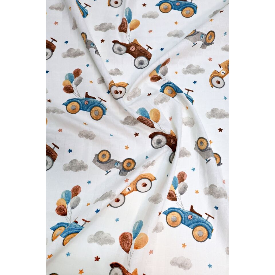 Minicik Uçan Arabalar Müslin Örtü Tekli 115x115