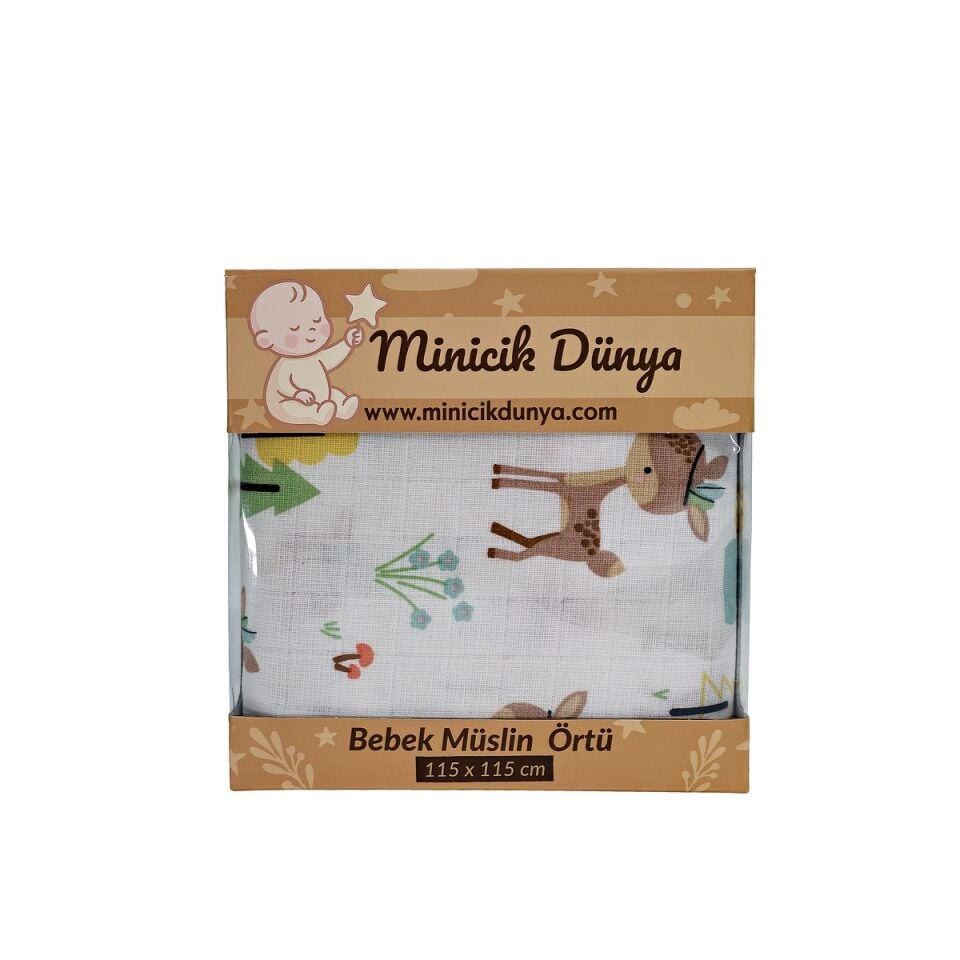 Minicik Geyik Bahçesi Müslin Örtü Tekli 115x115