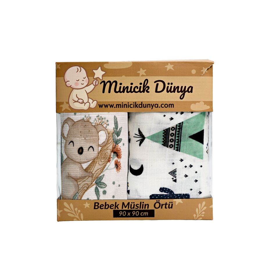 Müslin Örtü ikili 90x90 Minicik K. Bahçesi-Minicik K.Sevgisi