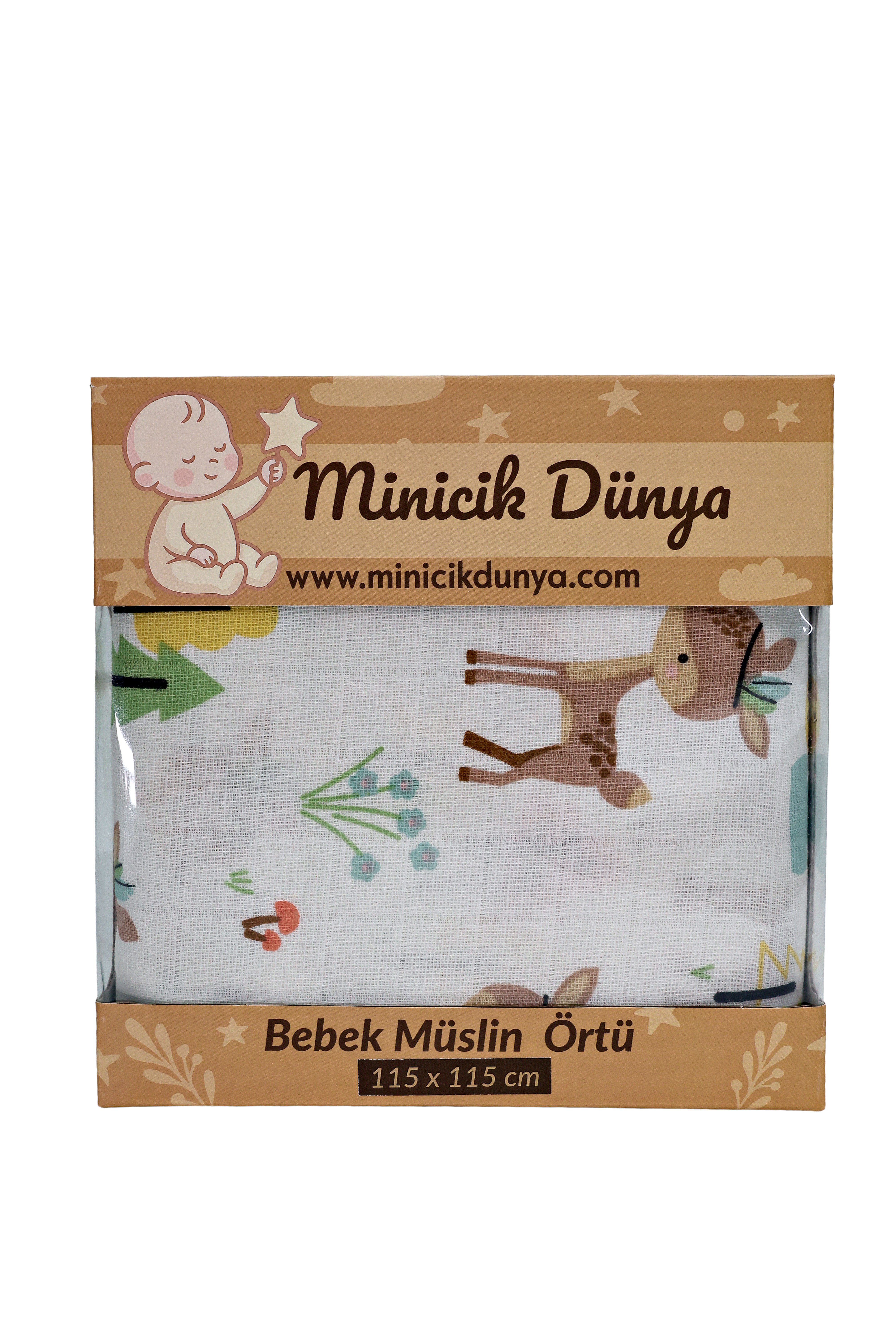 Müslin Örtü Tekli 100x100 Minicik Geyik Bahçesi