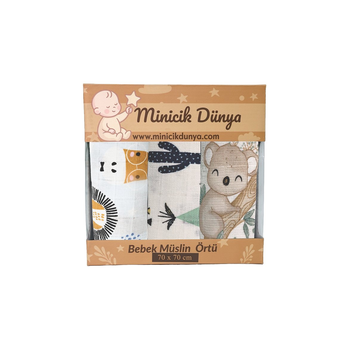 Müslin Örtü üçlü 70x70 M. K.Bahçesi-S. Dostları-K. Sevgisi