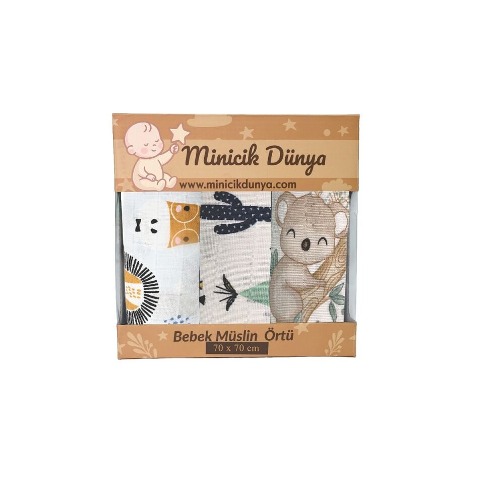 Müslin Örtü üçlü 70x70 M. K.Bahçesi-S. Dostları-K. Sevgisi