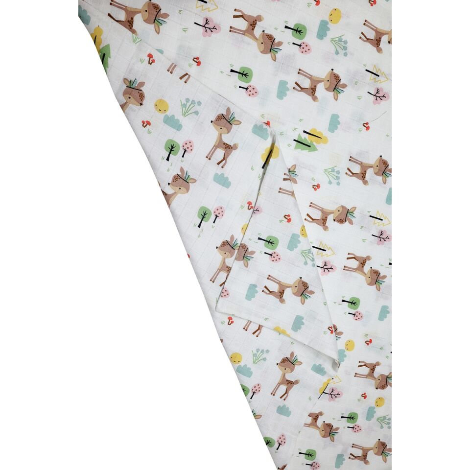 Çift Taraflı Müslin Battaniye 120x180 Minicik Geyik Bahçesi