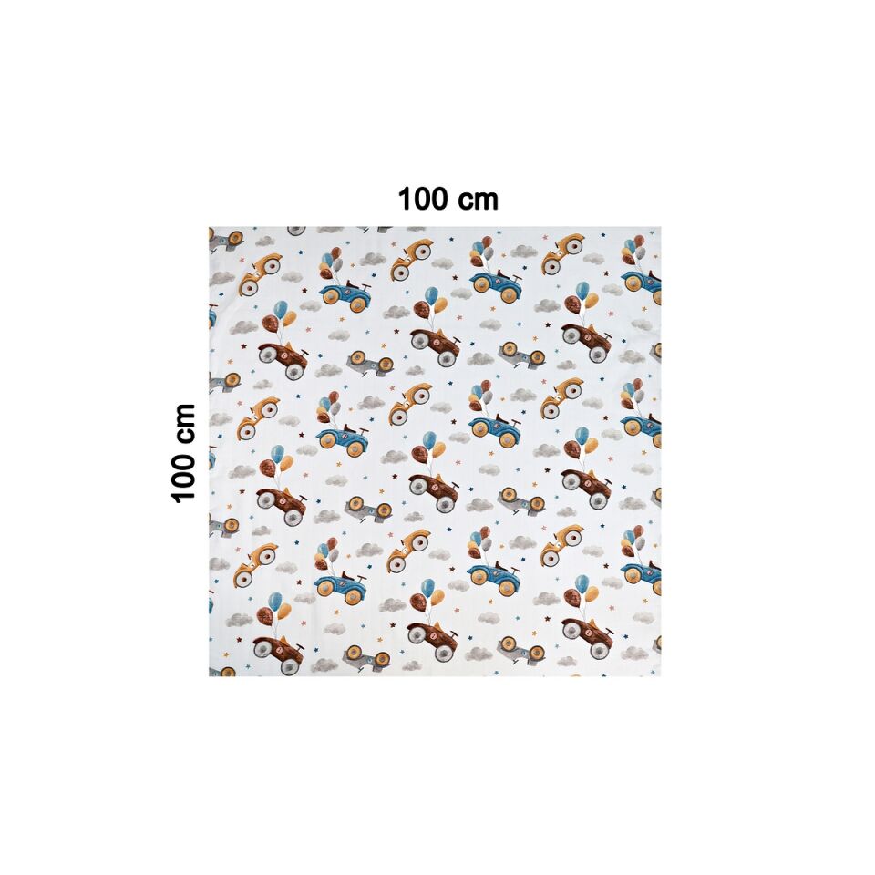 Müslin Örtü Tekli 100x100 Minicik Uçan Arabalar