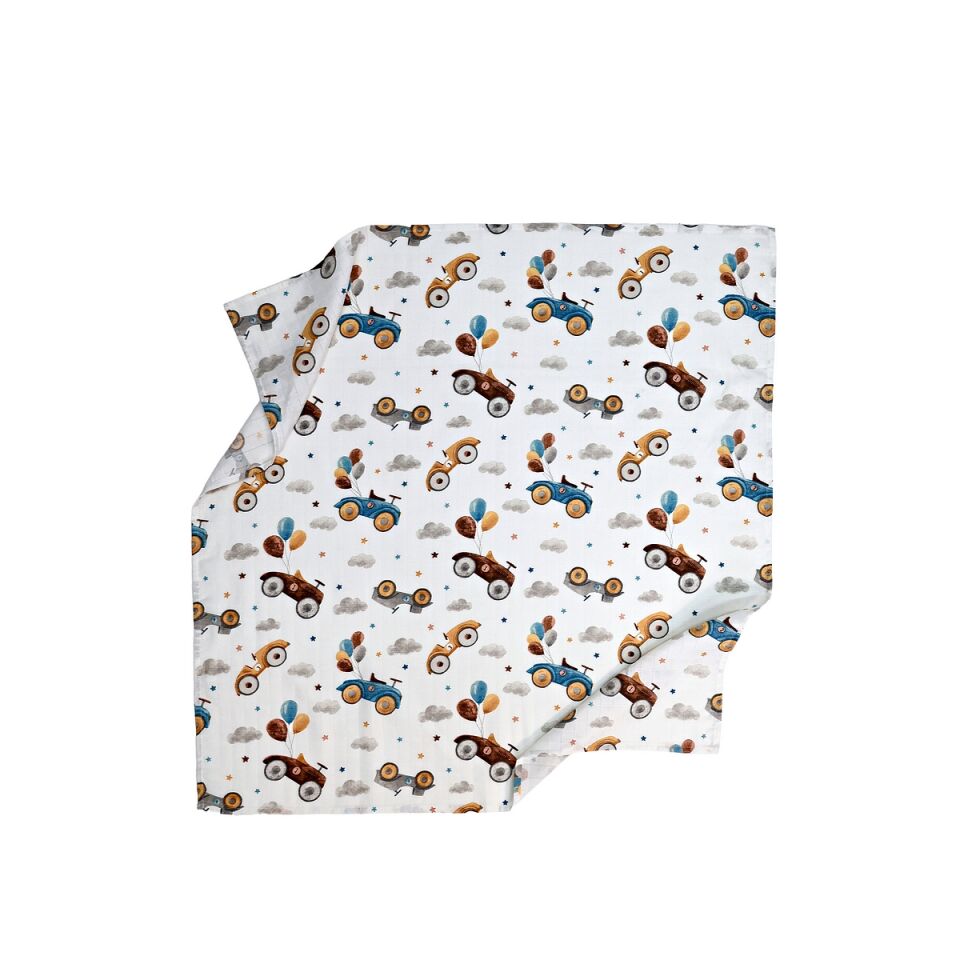 Müslin Örtü Tekli 100x100 Minicik Uçan Arabalar