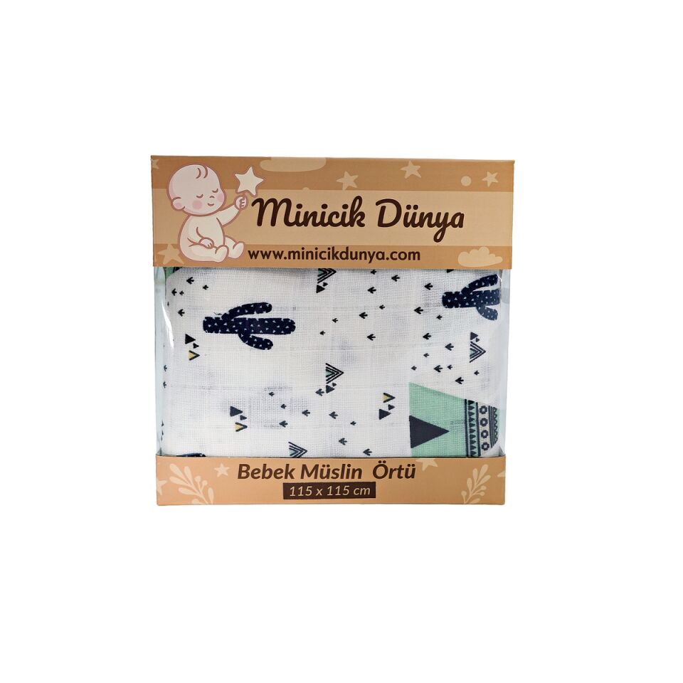 Minicik Kaktüs Bahçesi Müslin Örtü Tekli 115x115