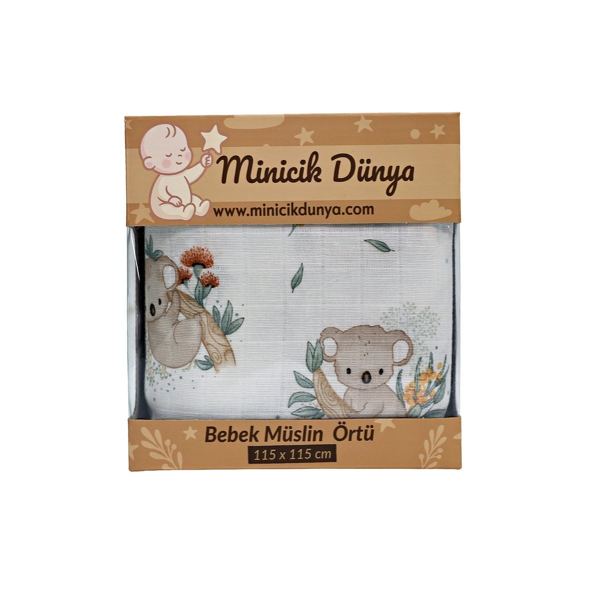 Minicik Koala Sevgisi Müslin Örtü Tekli 115x115