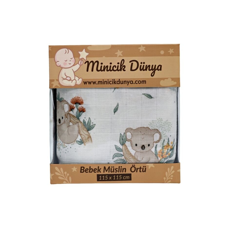 Minicik Koala Sevgisi Müslin Örtü Tekli 115x115