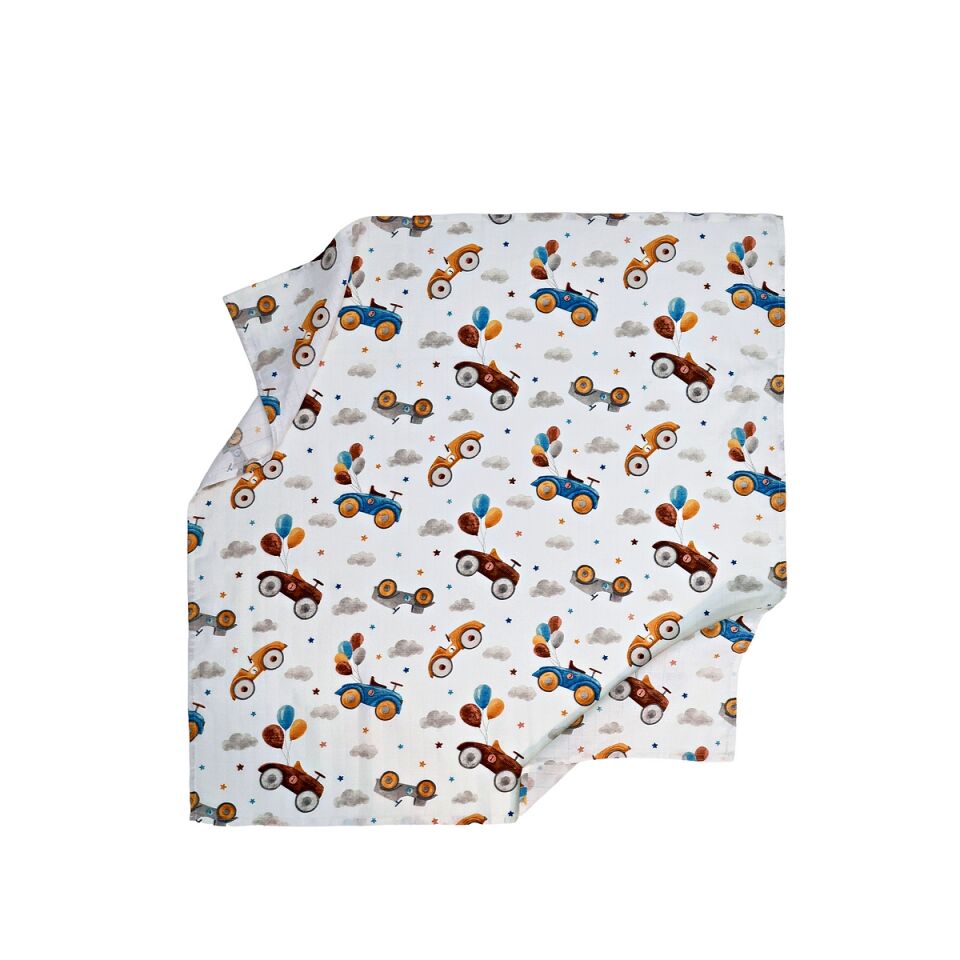 Minicik Uçan Arabalar Müslin Örtü Tekli 115x115
