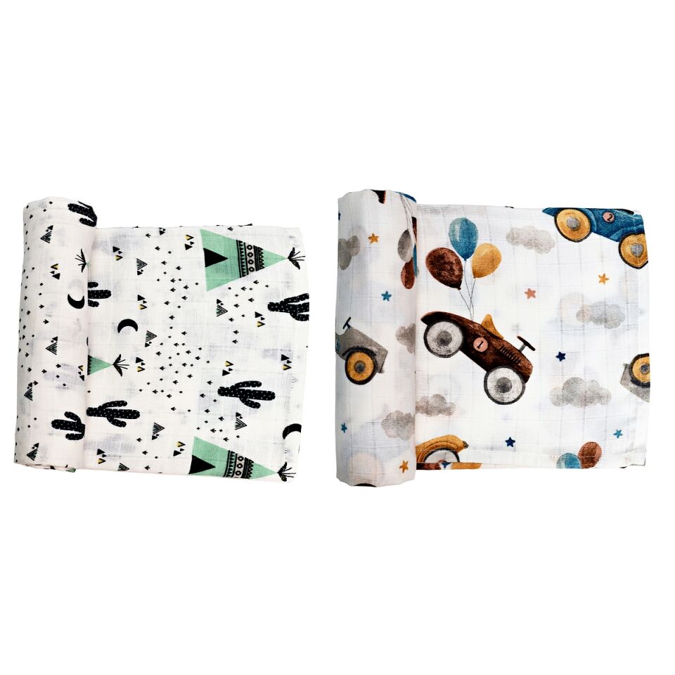 Müslin Örtü ikili 90x90 Kaktüs Bahçesi-Uçan Arabalar