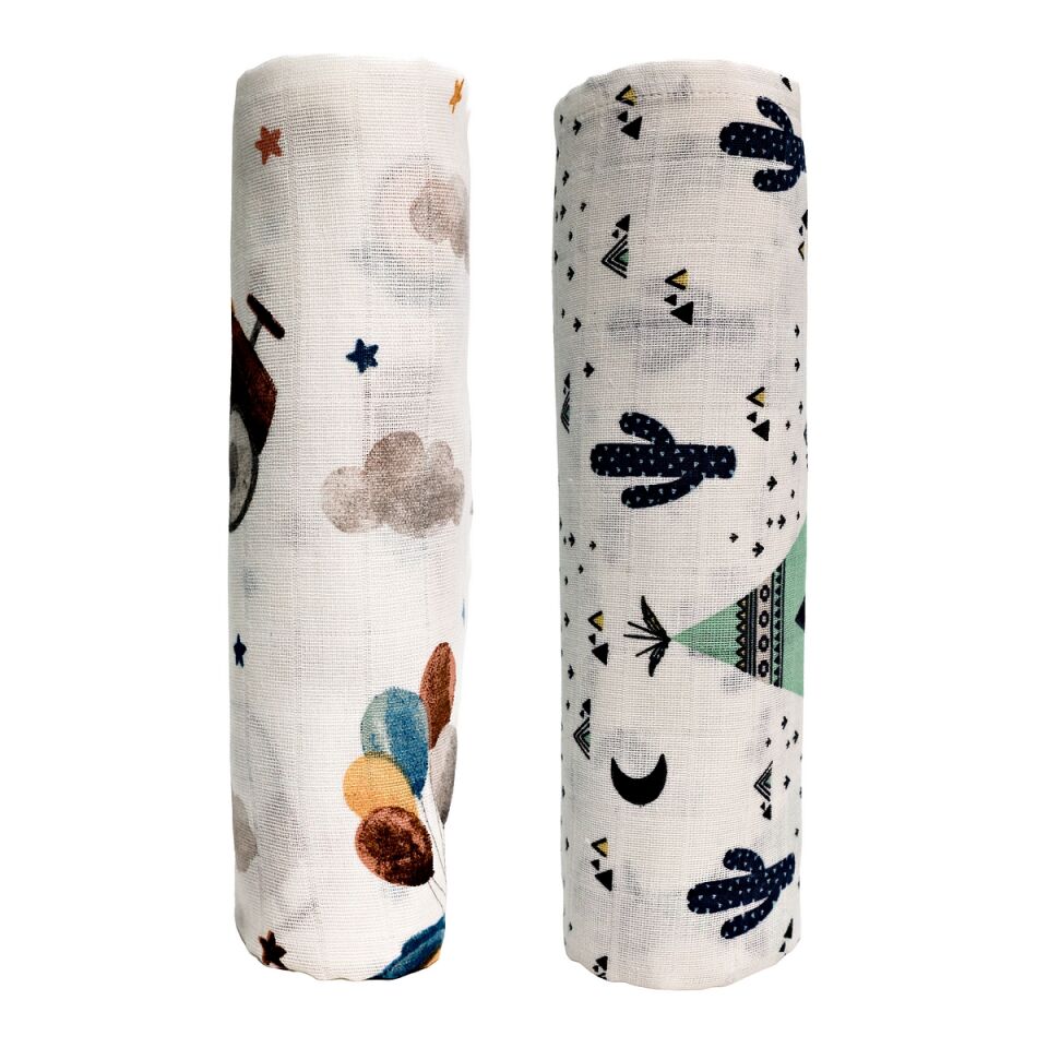 Müslin Örtü ikili 90x90 Kaktüs Bahçesi-Uçan Arabalar