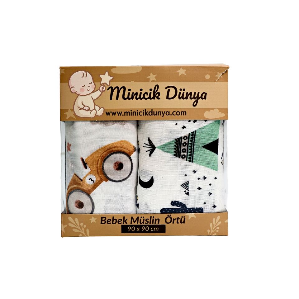 Müslin Örtü ikili 90x90 Kaktüs Bahçesi-Uçan Arabalar