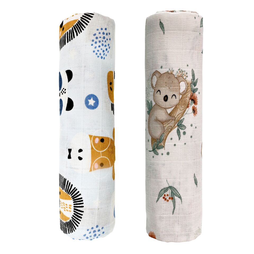 Müslin Örtü ikili 90x90 Koala Sevgisi-Safari Dostları