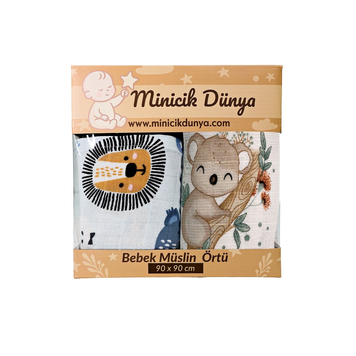 Müslin Örtü ikili 90x90 Koala Sevgisi-Safari Dostları