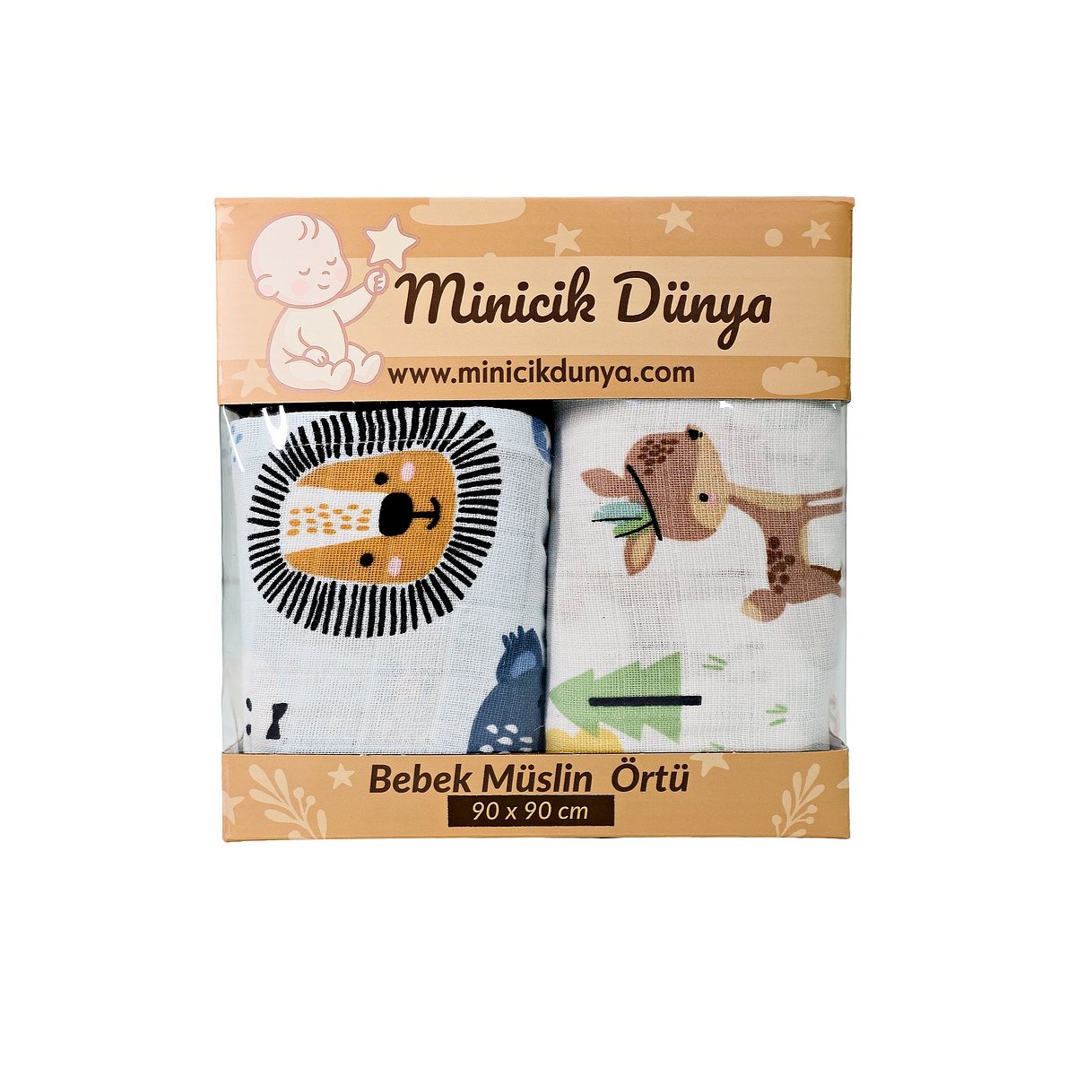 Müslin Örtü ikili 90x90 Safari Dostları -Geyik Bahçesi