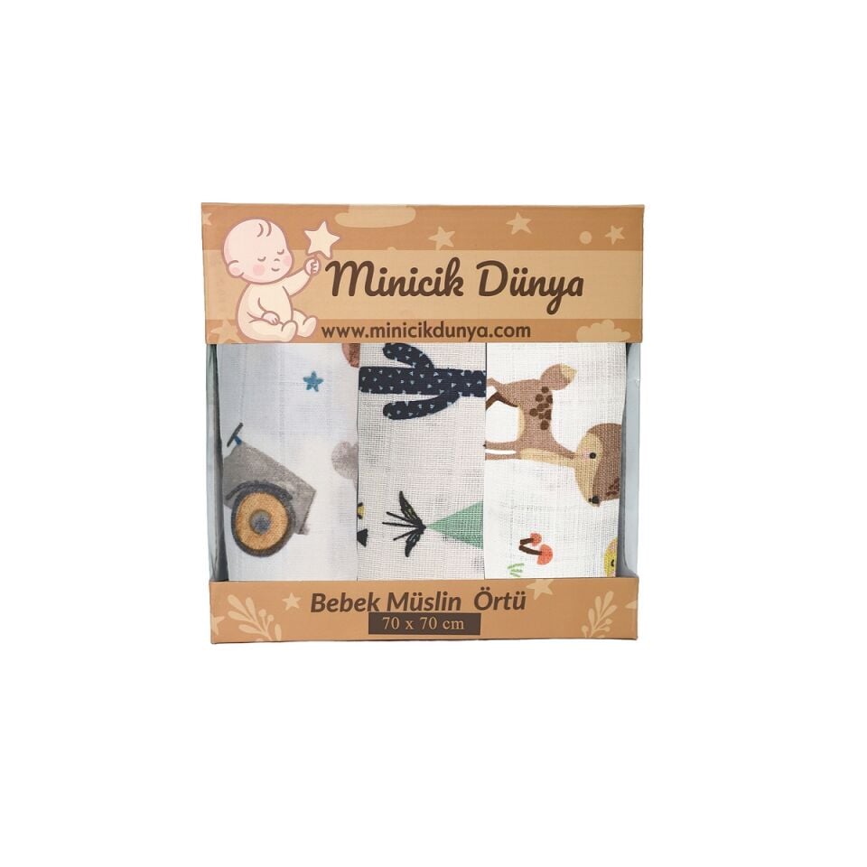 Müslin Örtü 70x70 Uçan Arabalar-Kaktüs Bahçesi-Geyik Bahçesi