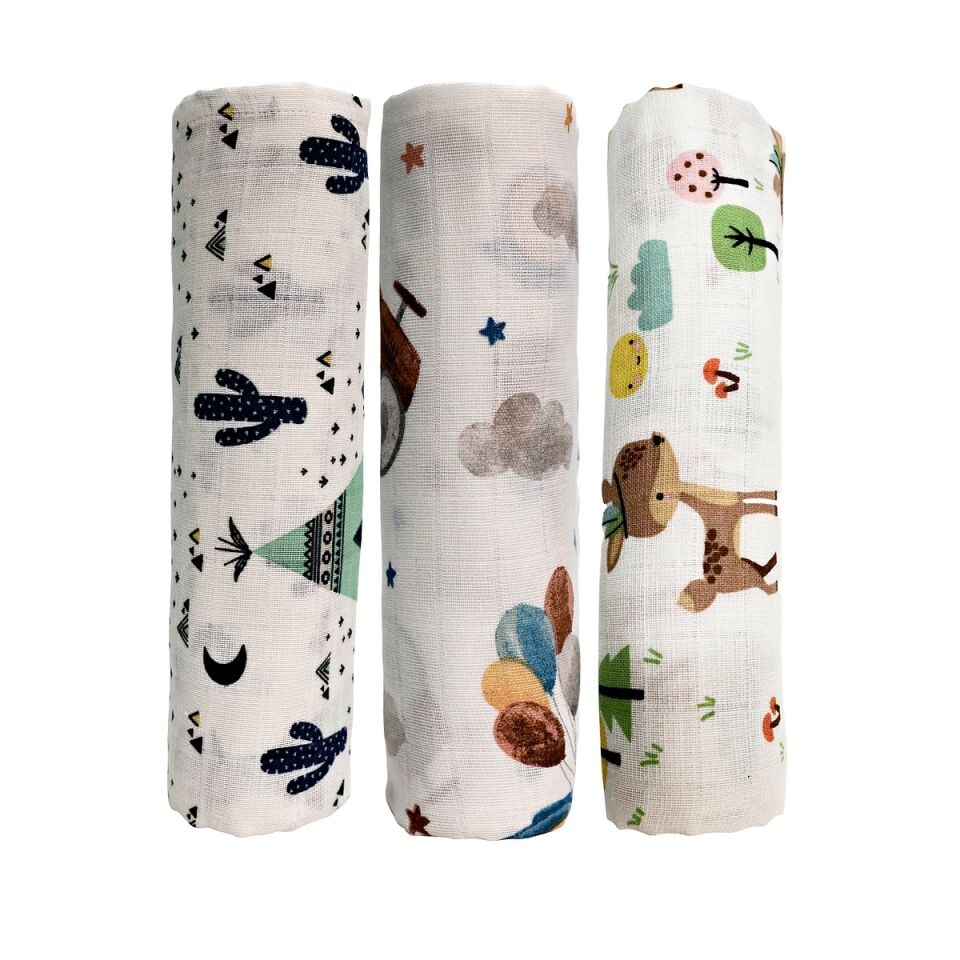 Müslin Örtü 70x70 Uçan Arabalar-Kaktüs Bahçesi-Geyik Bahçesi