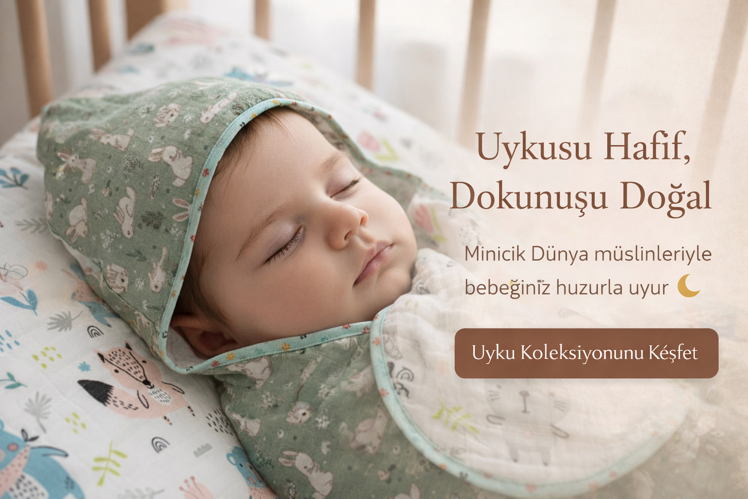 Minicik Dünya müslin kumaş ile bebeğiniz için güvenli ve yumuşak uyku