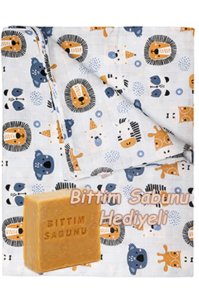 %100 pamuk müslin battaniye – Minicik Safari Dostları, çift taraflı, 120x180 cm